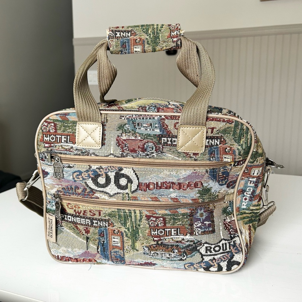 Vintage Pioneer Express Route 66 Tapestry Weekender Travel Bag Overnight